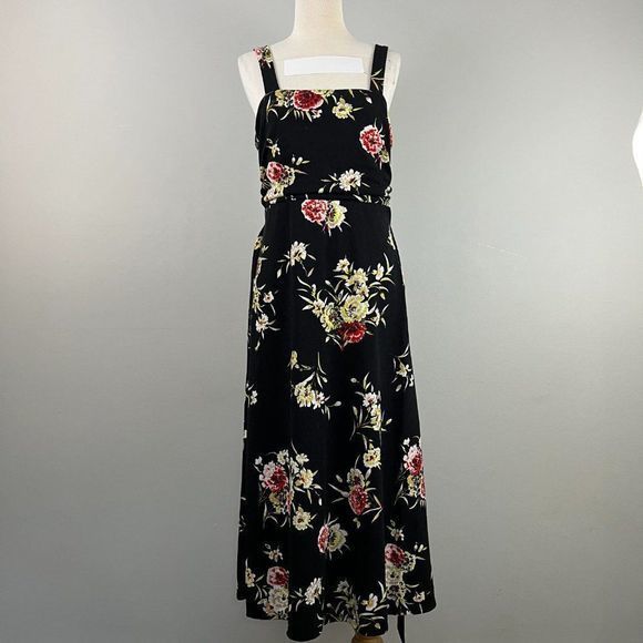 NWT FOURTEENTH PLACE Black Tropical Floral Sleeveless Dress (M) - Picture 3 of 9